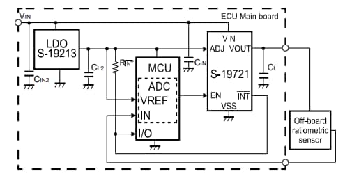 Application Circuit Diagram - ABLIC S-19721 Automotive 36V Voltage Trackers